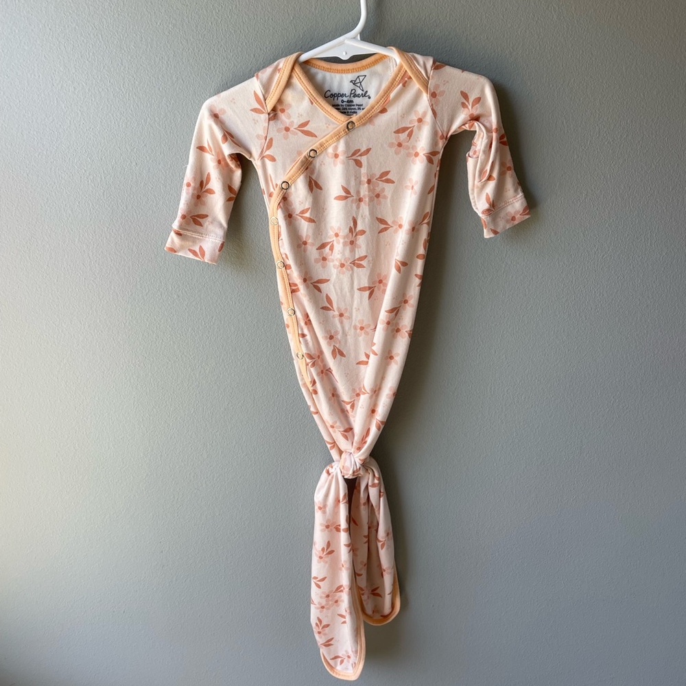 Copper Pearl Floral Knotted Gown in Print Rue - Pink and Orange